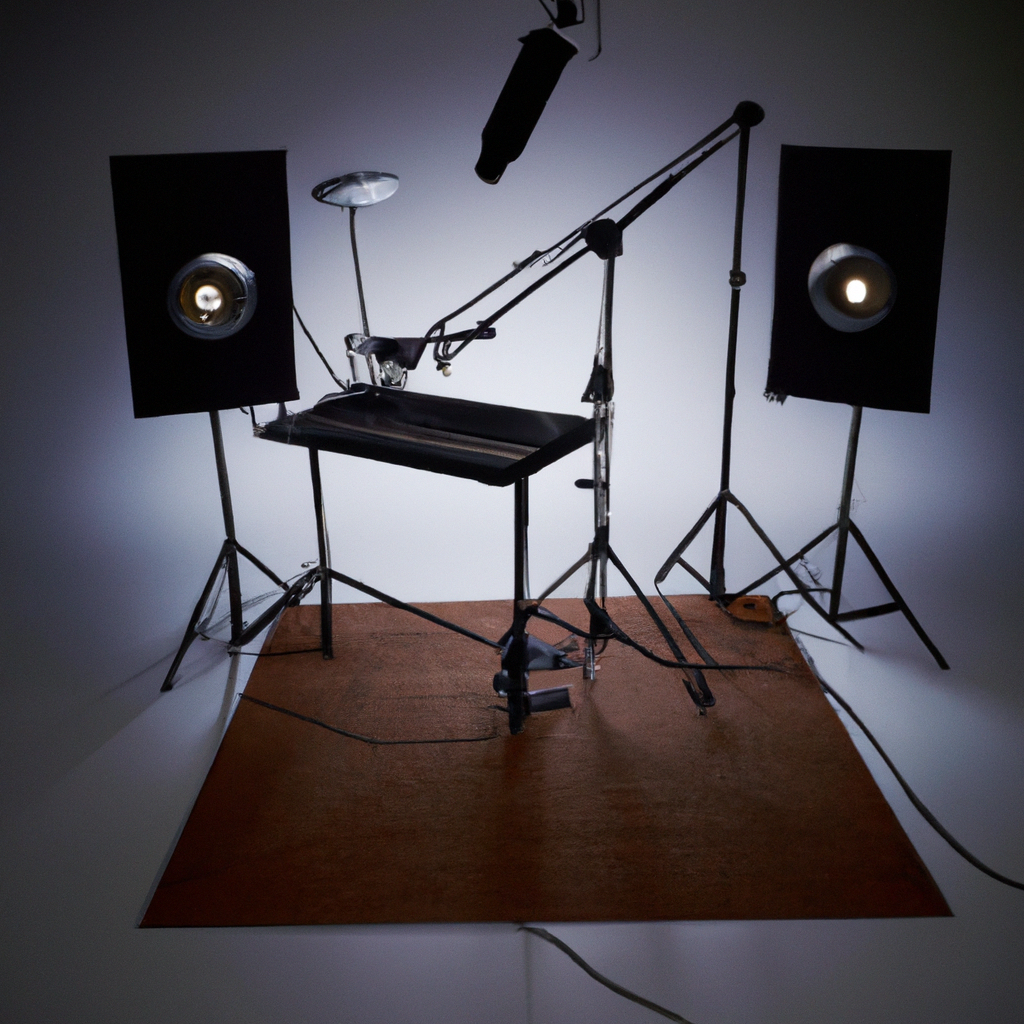 Minimalist anchor desk with softbox key, controlled fill and backlight, acoustic panels and neat cable management